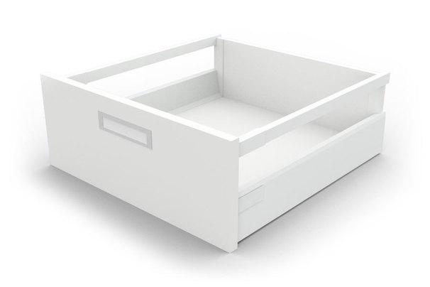 Detailaufnahme einer weißen Stahlzargenschublade Detailaufnahme einer weißen Stahlzargenschublade für Aktenschränke mit Beschriftungsmöglichkeit